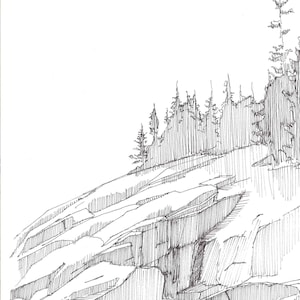 ROCKY COASTLINE in Acadia National Park, Maine - Coast, Beach, Rocks, Trees, Ocean, Drawing, Sketch, Pen & Ink, Sketchbook, Art, Drawn There