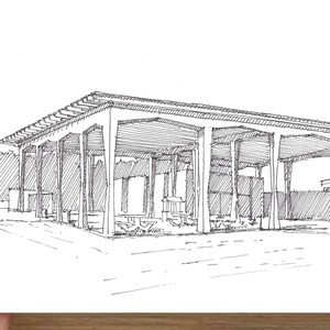 SIESTA KEY FLORIDA Beach Pavilion - Mid Century Architecture, Modernism, Drawing, Pen and Ink, Sketchbook, Art, Drawn There