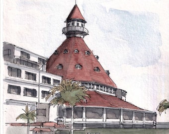HOTEL DEL CORONADO -  San Diego, Coronado Island, Resort, Architecture, Drawing, Ink, Watercolor, Painting, Sketchbook, Art, Drawn There