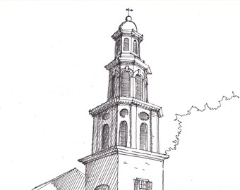 CHRIST CHURCH - Alexandria Virginia, Historic, Architecture, Colonial, Drawing, Pen and Ink, Art Print, Sketchbook, Drawn There