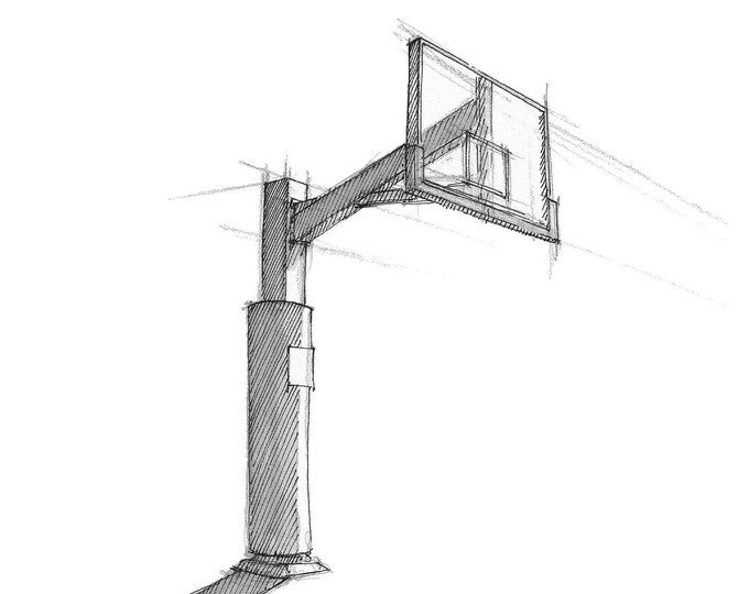 BASKETBALL BACKBOARD HOOP - Playground, Shadow, Sports, Plein Air, Drawing, Pen and Ink, Sketchbook, Art, Print, Drawn There
