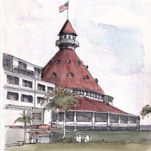 HOTEL DEL CORONADO -  San Diego, Coronado Island, Resort, Architecture, Drawing, Ink, Watercolor, Painting, Sketchbook, Art, Drawn There