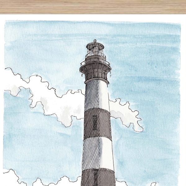 NAGS HEAD LIGHTHOUSE - Bodie Island, North Carolina, Outer Banks, Ocean, Coastline, Ink, Watercolor, Painting, Sketchbook, Art, Drawn There