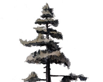 PINE TREE & ROCKS - Big Bear Lake, California, Sketch, Nature, Plein Air, Drawing, Watercolor, Painting, Sketchbook, Art, Print, Drawn There