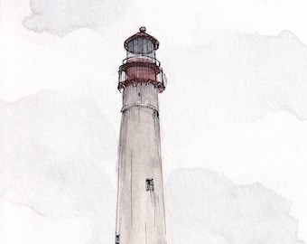 CAPE MAY LIGHTHOUSE - Architecture, Beach, Ocean, New Jersey, Drawing, Plein Air Watercolor Painting, Sketchbook, Art, Drawn There