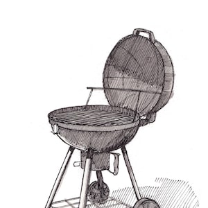 WEBER CHARCOAL GRILL - Grilling, Summer, Cookout, Bar-B-Que, bbq, Cooking, Pen and Ink, Drawing, Painting, Sketchbook, Drawn There
