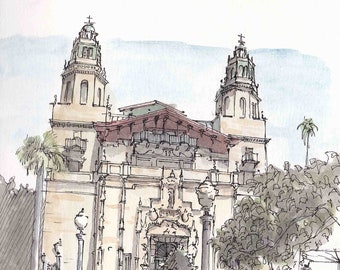 HEARST CASTLE in San Simeon, California - Architecture, Mansion, Gardens, Drawing, Watercolor Painting, Sketchbook, Art, Drawn There