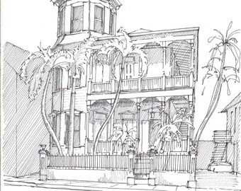 ARTIST HOUSE HOTEL Key West, Florida - Architecture, Queen Anne, Pen and Ink, Drawing, Sketchbook, Art Print, Line Drawing, Drawn There