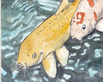 KOI FISH - Japan, Carp, Goldfish, Koi Pond, Japanese Garden, Drawing, Watercolor Painting, Sketchbook, Art Print, Drawn There