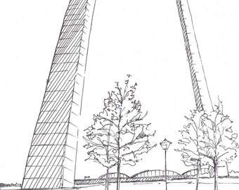 ST LOUIS ARCH in St. Louis, Missouri - Public Art, National Park, Drawing, Art, Architecture, Monument, Art Print, Drawn There