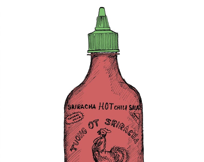 SRIRACHA HOT SAUCE - Chili Pepper, Food, Asian Food, Flavor, Spicy, Drawing, Pen and Ink, Sketchbook, Art, Drawn There