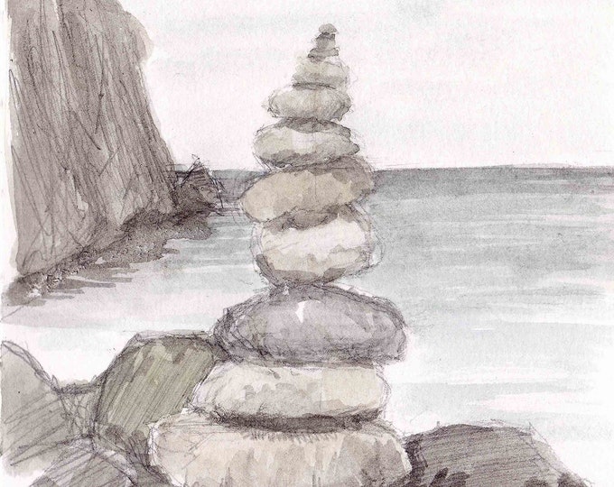 CAIRN STACKED ROCKS - Big Sur, California, Coast, Ocean, California, Drawing, Watercolor Painting, Sketchbook, Art, Drawn There