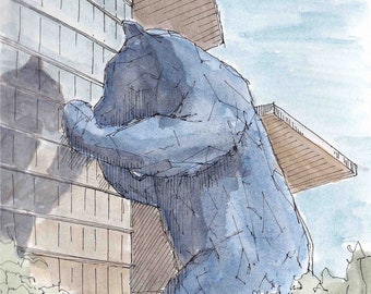 BIG BLUE BEAR - Denver, Colorado, I See What You Mean, Convention Center, Public Art, Drawing, Watercolor, Painting, Sketchbook, Drawn There