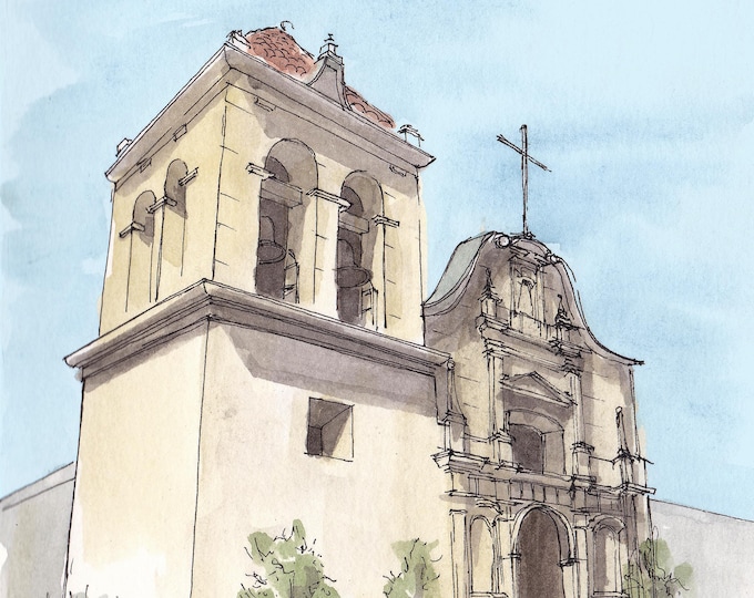 SAN CARLOS BORROMEO Mission in Monterey, California - Church, Pen and Ink, Drawing, Watercolor, Painting, Sketchbook, Art, Drawn There