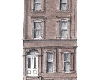 PHILADELPHIA 4 STORY ROWHOME  - Row House, Spring Garden, Brownstone, Architecture, Drawing, Painting, Ink and Watercolor, Art, Drawn There