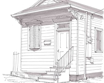 SHOTGUN HOUSE - New Orleans, Louisiana, Tiny House, Architecture, Southern, Pen and Ink, Drawing, Sketchbook, Art, Drawn There