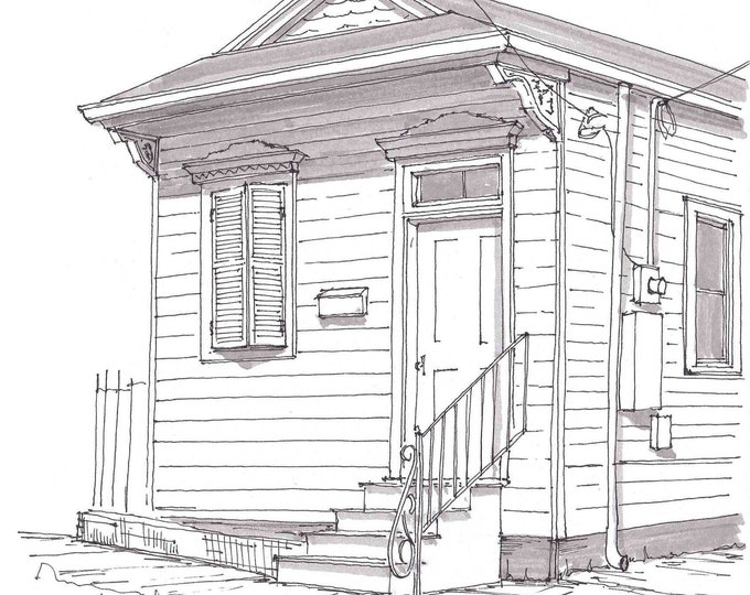 SHOTGUN HOUSE - New Orleans, Louisiana, Tiny House, Architecture, Southern, Pen and Ink, Drawing, Sketchbook, Art, Drawn There