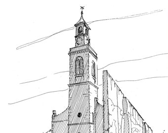 WINSTON CHURCHILL MUSEUM and Berlin Wall in Fulton, Missouri - History, Ink Drawing, Church, Ink Drawing, Sketchbook, Art, Print Drawn There