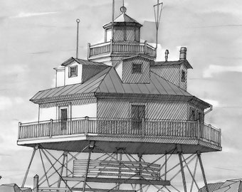 THOMAS POINT LIGHTHOUSE - Chesapeake Bay, Maryland, East Coast, Ink, Drawing, Sketchbook, Art, Drawn There