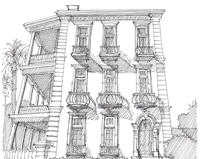 BATTERY HOUSE in CHARLESTON South Carolina - Pen and Ink, Drawing, Art, Sketchbook, Print, Historic Architecture, Drawn There