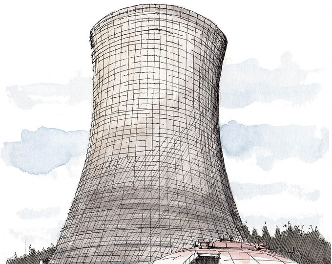 SATSOP NUCLEAR Power Plant - Washington, Cooling Tower, Abandoned, Energy, Ink, Drawing, Watercolor, Painting, Sketchbook, Art, Drawn There