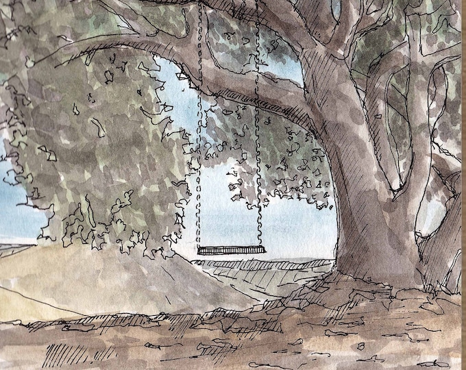 SERENITY SWING at Cal Poly - San Luis Obispo, California, Tree, Hike, Mountain, Drawing, Watercolor Painting, Sketchbook, Art, Drawn There