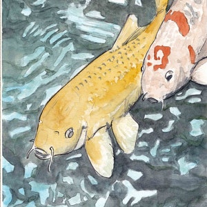 KOI FISH - Japan, Carp, Goldfish, Koi Pond, Japanese Garden, Drawing, Watercolor Painting, Sketchbook, Art Print, Drawn There