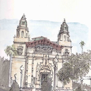 HEARST CASTLE in San Simeon, California - Architecture, Mansion, Gardens, Drawing, Watercolor Painting, Sketchbook, Art, Drawn There