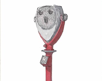 TOWER OPTICAL BINOCULARS - Coin Op, Zoom, Tourist Attraction, Drawing, Watercolor Painting, Sketchbook, Art, Drawn There