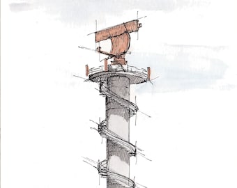 AIRPORT RADAR TOWER - Navigation, Air Traffic Control, Drawing, Watercolor Painting, Sketchbook, Art, Drawn There