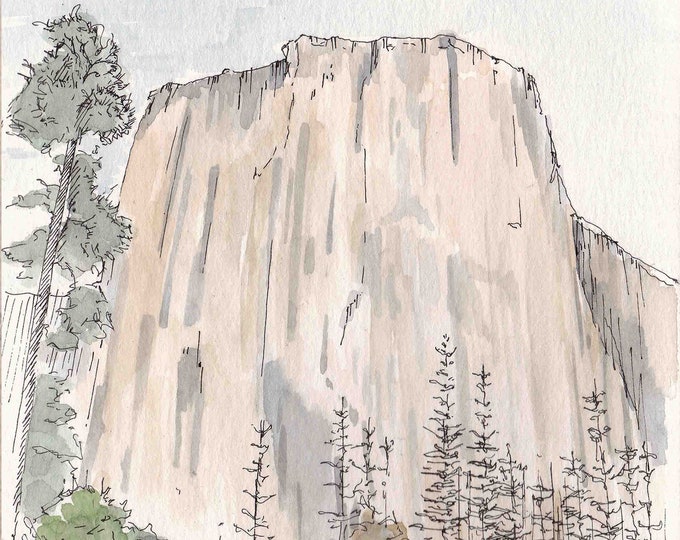 EL CAPITAN - Yosemite National Park, Valley, Climbing, Hiking, Nature, Drawing, Ink and Watercolor Painting, Sketchbook, Art, Drawn There