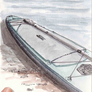 STANDUP PADDLEBOARD - Inflatable, SUP, Lake, Paddle, Surfing, Drawing, Pen and Ink, Painting, Watercolor, Art Print, Sketchbook, Drawn There