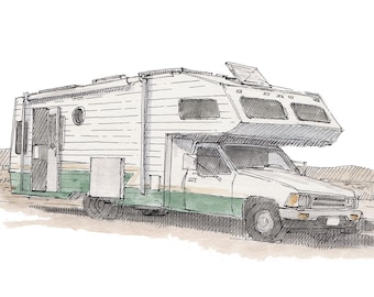 TOYOTA CAMPER RV - Slowcarfasthome, Roadtrip, Vanlife, Watercolor Painting, Drawing, Sketchbook, Art, Drawn There