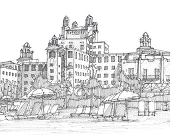 DON CESAR HOTEL - Saint Petersburg, Florida, Beach Resort, Pen and Ink Drawing, Sketchbook, Art Print, Plein Air, Drawn There