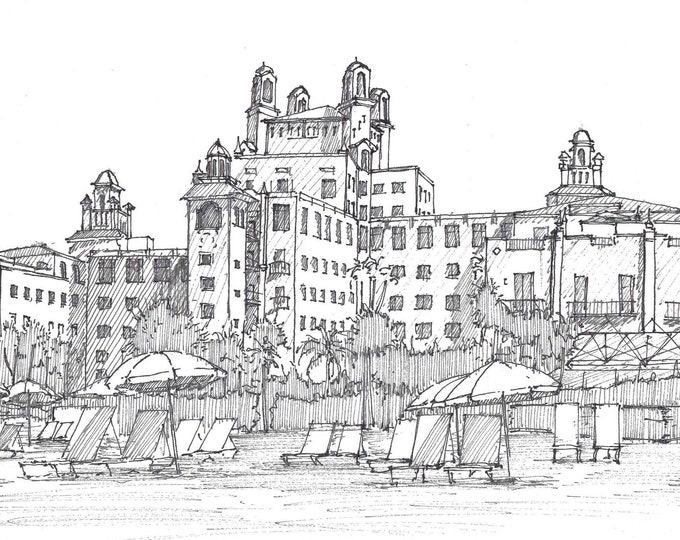 DON CESAR HOTEL - Saint Petersburg, Florida, Beach Resort, Pen and Ink Drawing, Sketchbook, Art Print, Plein Air, Drawn There