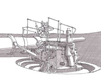 WWII ARTILLERY GUN - Military, Pensacola, Florida, Fort Pickens, Drawing, Pen and Ink, Sketchbook, Art, Drawn There