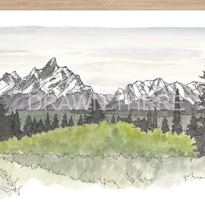 GRAND TETONS WATERCOLOR - National Park, Wyoming, Mountains, Landscape, Art, Ink and Watercolor, Drawing, Painting, Sketchbook, Drawn There