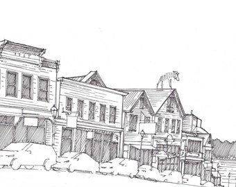 BAR HARBOR MAINE - Main Street, Architecture, Urbansketcher, Drawing, Art, Pen and Ink, Acadia National Park, Moose, Sketchbook, Drawn There