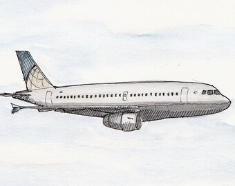 COMMERCIAL AIRLINER - Jet Plane, Airplane, Travel, Drawing, Watercolor Painting, Sketchbook, Art, Drawn There