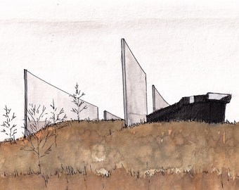 SEPTEMBER 11 FLIGHT 93 MEMORIAL - 9/11, Architecture, Drawing, Watercolor Painting, Meadow, Sketchbook, Art, Print, Drawn There