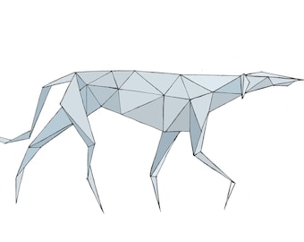 GEOMETRIC GREYHOUND - Abstract Art, 3D, Polygon, Drawing, Pen and Ink, Blue, Sculpture, Digital Drawing, Pen & Ink, Animal Art, Drawn There
