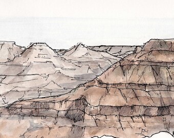 GRAND CANYON National Park - Mather Point, Landscape, Arizona, Ink Drawing, Watercolor Painting, Sketchbook, Art, Drawn There