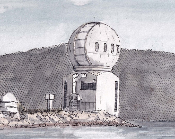 SOLAR OBSERVATORY at Big Bear Lake, California - Sun Telescope, Architecture, Drawing, Watercolor Painting, Sketchbook, Art, Drawn There