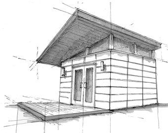 MODERN TINY HOUSE - Shed, Architecture, Roofline, Pen and Ink, Drawing, Sketchbook, Art, Drawn There