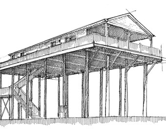 STILT HOUSE - Gulf Coast, Texas, Gulf of Mexico, Architecture, Flooding, Beach House, Ocean, Ink Drawing, Sketchbook, Art, Drawn There