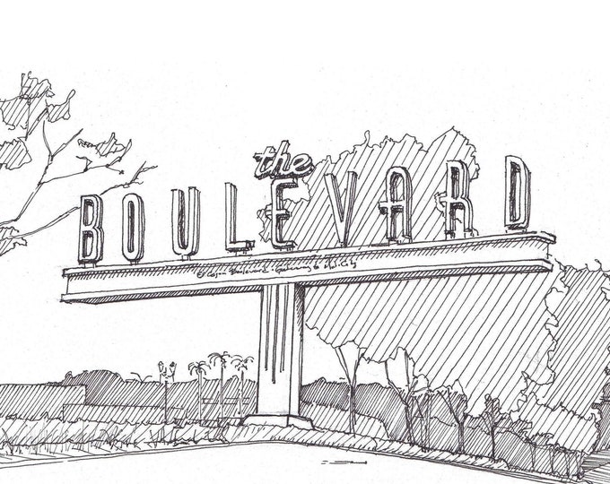 EL CAJON BOULEVARD Sign - San Diego, California, Drawing, Pen and Ink, University Heights, Mid Century, Sketchbook, Streetscape, Drawn There