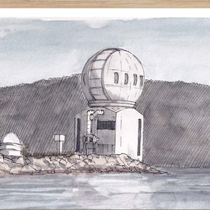 SOLAR OBSERVATORY at Big Bear Lake, California - Sun Telescope, Architecture, Drawing, Watercolor Painting, Sketchbook, Art, Drawn There