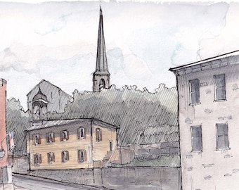 ELLICOTT CITY MARYLAND - Historic Small Town, Urbansketcher, Architecture, Plein Air Watercolor Painting, Sketchbook, Art Print, Drawn There