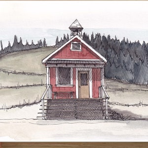 MOUNTAIN SCHOOLHOUSE - One Room School, Historic, Architecture, Mountains, Drawing, Watercolor Painting, Sketchbook, Art, Print, Drawn There