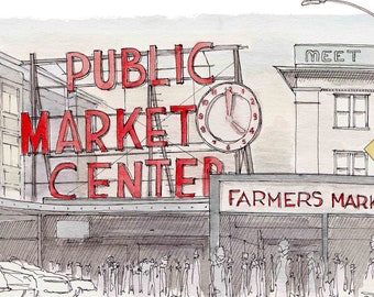 PIKE PLACE MARKET - Seattle, Washignton, Urbansketcher, Plein Air, Watercolor Painting, Drawing, Sketchbook, Art, Drawn There